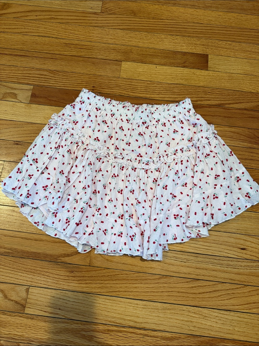 Sky to Moon Cherry Print Ruffle Mini Skirt
